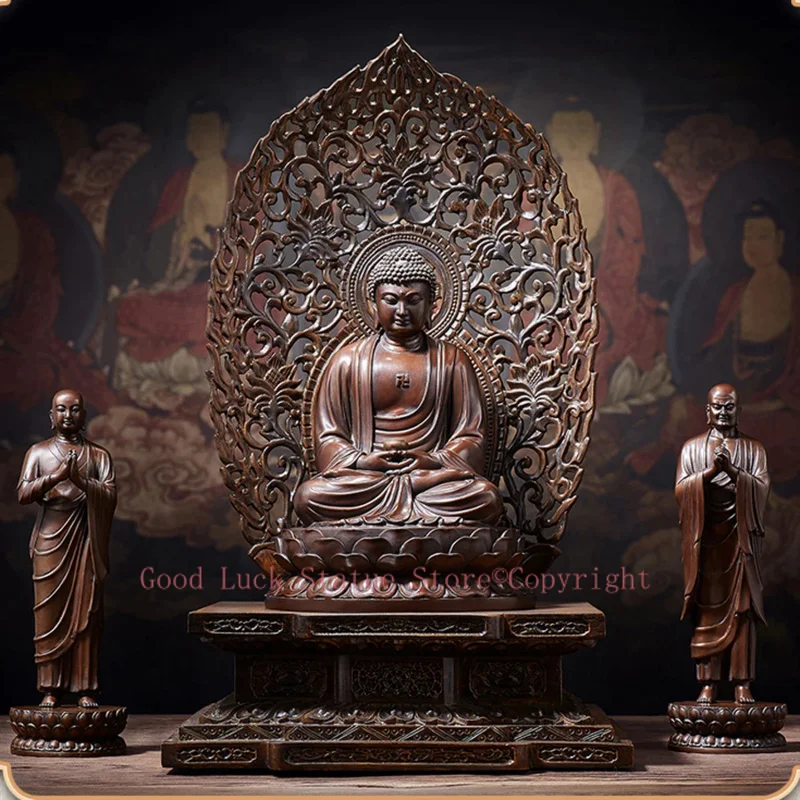

A SET # GOOD figure of Buddha HOME temple Shrine Protection # Tantra Buddhism Amitabha Sakyamuni Buddha Anan gaye Bronze statue