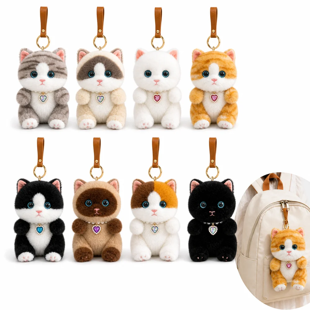 New Realistic Kitten Shape Cat Keychain Lying Cat Furry Cat Pendant Cute Sitting Cat Cat Bag Charm Backpack Accessories