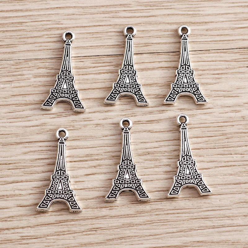 Tusember 50Pcs Alloy 10*18mm Eiffel Tower Charms for Handmade Fashion Jewelry Vacation Souvenirs DIY Necklaces Earrings