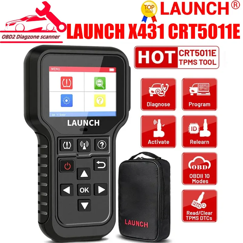 LAUNCH X431 CRT5011E TPMS Activation Diagnostic tools Reset Relearn reprogram 315 MHz 433 MHz tire pressure sensors OBD2 Scanne