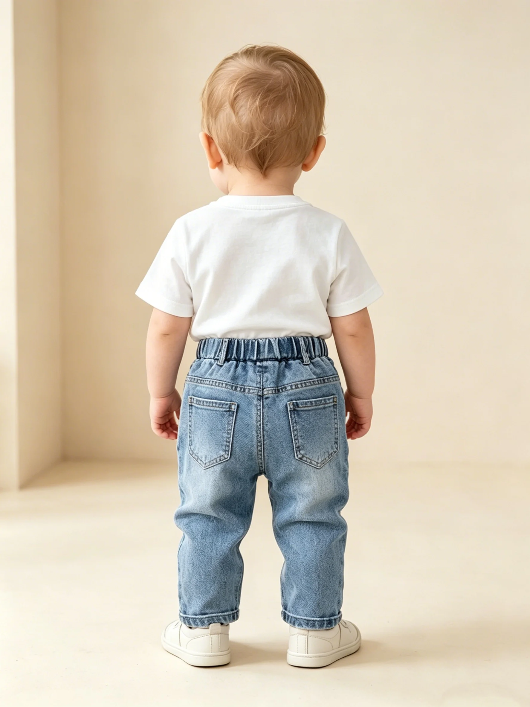 Jungen Frühling Herbst Hellblaue Zerrissene Jeans mit Elastischem Bund Lange Hosen für Babys – Detail 2