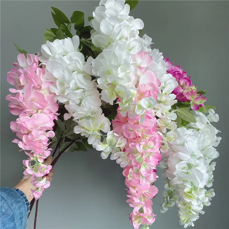 

Elegant 3 Forks Wisteria Artificial Flower Branches Home Table Decor Beanflowers For Wedding Backdrop Ceiling Decoration 5Pcs