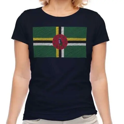 Dominica Scarabocchio Bandiera Donna T-Shirt Regalo Domenicano Calcio High Quality 100%Cotton Short Sleeve