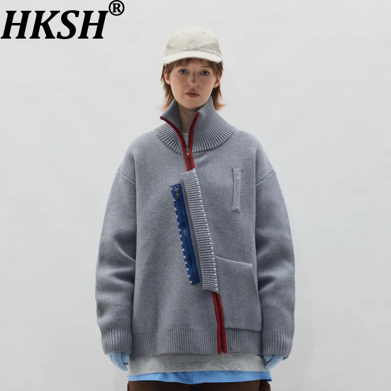 

HKSH осень-зима новый мужской японский стиль волшебная молния лоскутный контрастный цвет вязаный свитер кардиган модное пальто HK13731