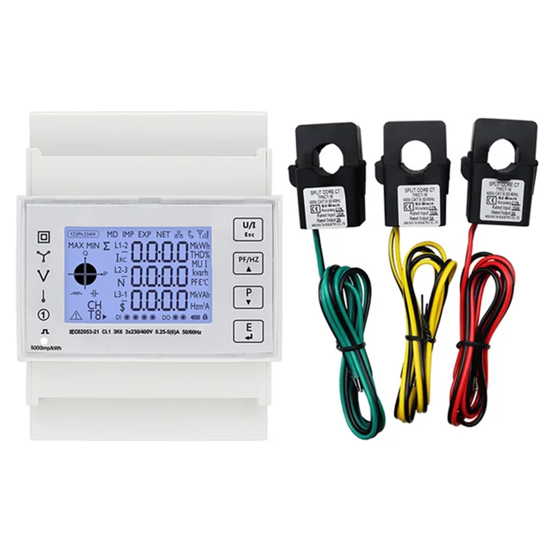 [B17B!】 TAC4321CT Three Phase Din Rail Wifi Tuya Mutil-Function Energy Meter With KCT16 Current Transformer 230/400VAC
