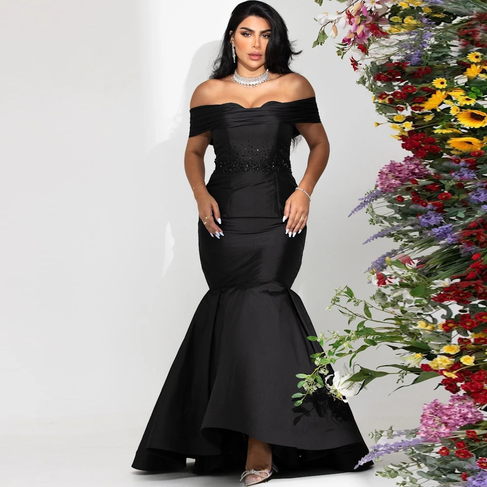 ROSELLA-Robe de soirée noire plissée, tenue de Rh, style sirène, nouvelle collection 2023