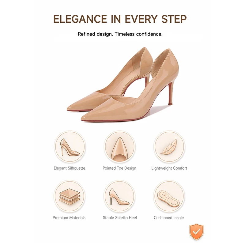 Elegant Women Side Hollow Cut Stiletto Pumps Nude Patent Leather Pointed Toe Thin High Heels For Workplace Wedding Evening Party