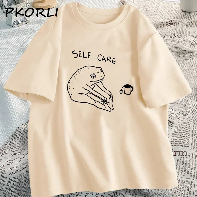 Divertente rana Self Care Tshirt donna Retro Cottagecore T Shirt estate cotone manica corta abbigliamento donna Harajuku Tshirt oversize