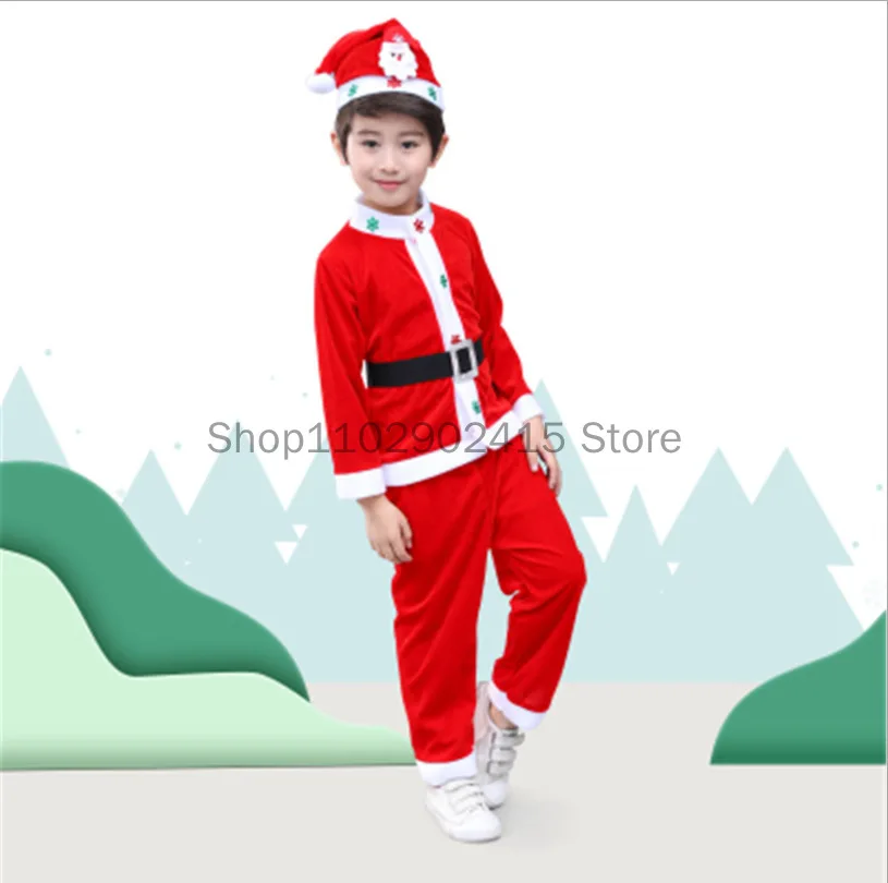 Costume de Père Noël Cosplay pour Enfants, Vêtements de Noël Rouges, Ensemble de Robe de Soirée, Chapeau, Tenue de ix