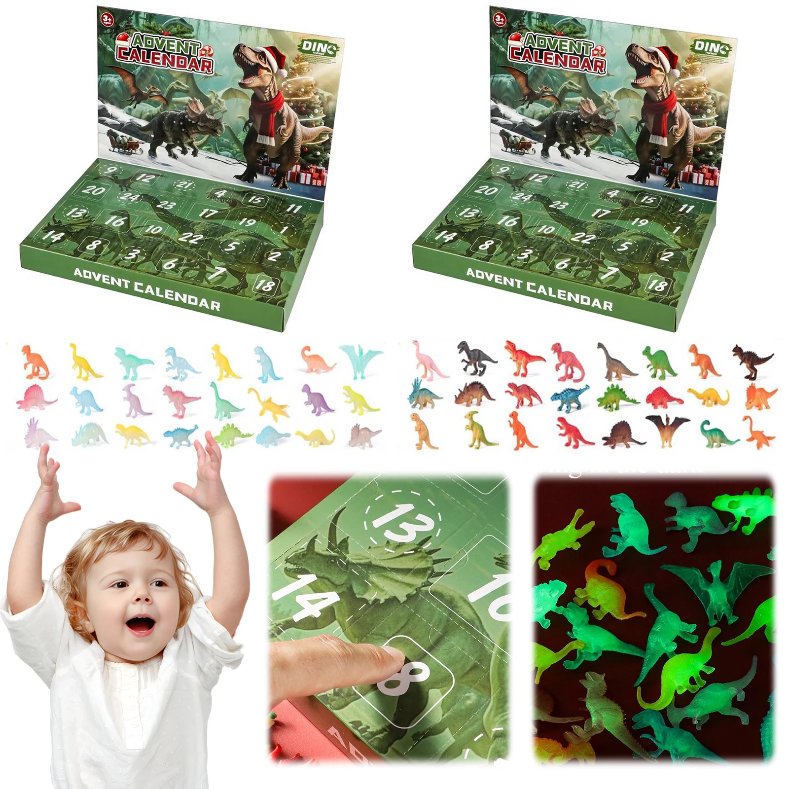 

Динозавр, 24-дневный рождественский календарь обратного отсчета, игрушки-динозавры, Адвент-календарь обратного отсчета, рождественские подарки для мальчиков и девочек, малышей