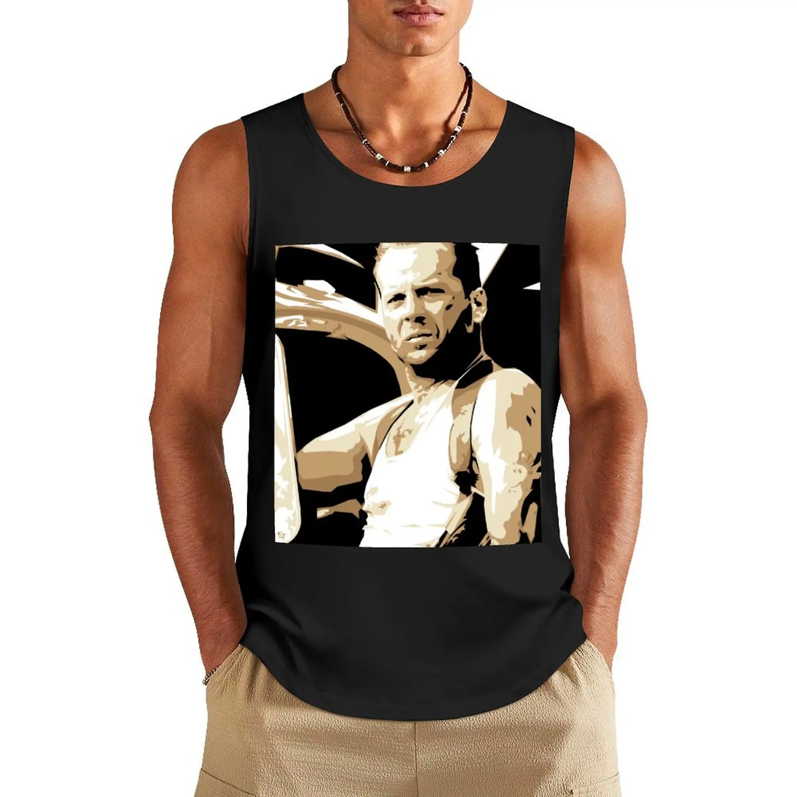 Bruce Willis Vector Illustration Tank Top vest men Working vest mens gym clothes t-shirts for Men's gym