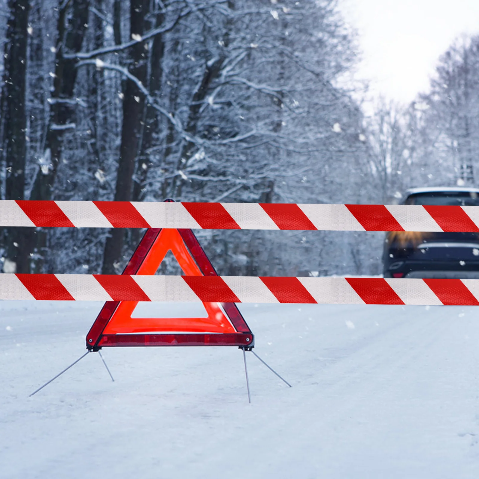 1 لفة شريط تحذيري عاكس خطوط قطرية مشرقة للمركبات والطرق والمباني ومواقع البناء للاستخدام الداخلي في الهواء الطلق