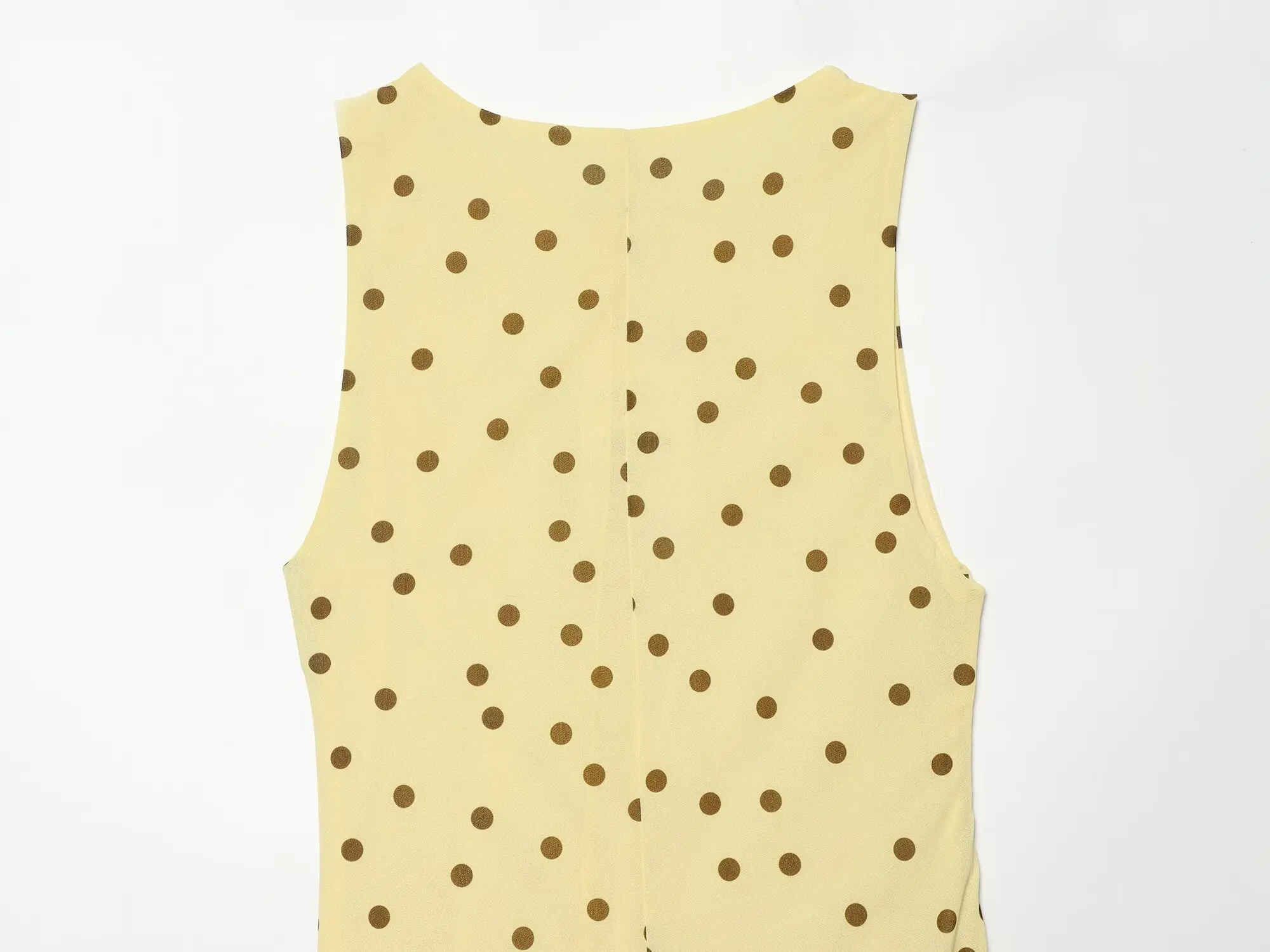 HH Minimalistisches Elegantes Polka-Dot Maxikleid für Damen Sommer Ärmelloses Tailliertes Langes Kleid Smart Casual Büro-Outfit – Detail 9