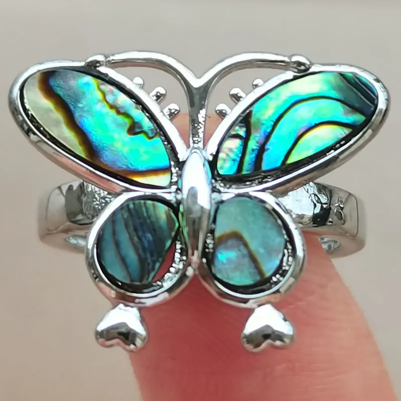 New Zealand Abalone Shell Turtle Butterfly Dragonfly Round Oval Women Men Ring  adjust PWB1152