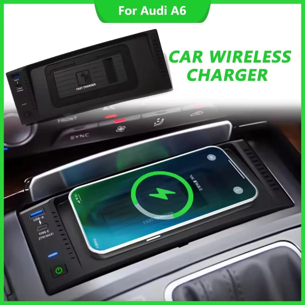 Car wireless charger For Audi A6 C7 A7 S6 RS6 S7 RS7 2011-2018 charging plate pad phone holder bracket usb c port fast charge