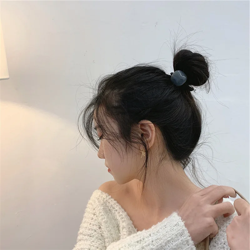 Simple Acrylic Stone Hair Rope Girl Cute Bun Jelly Hair Ties Elegant Elastic Hair Band For Women Fashion Square Shape Headdress