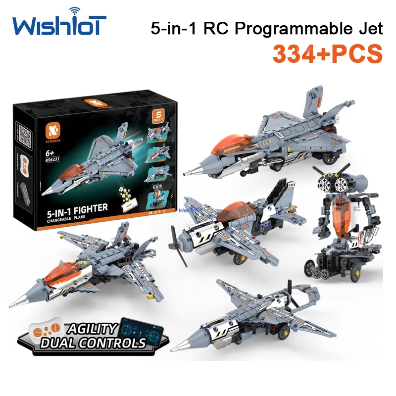 

96231 334pcs 5-in-1 Transformable Fighter Robot Building Kit Remote Control Programmable STEM Toy for Kids Teens Xmas Gifts