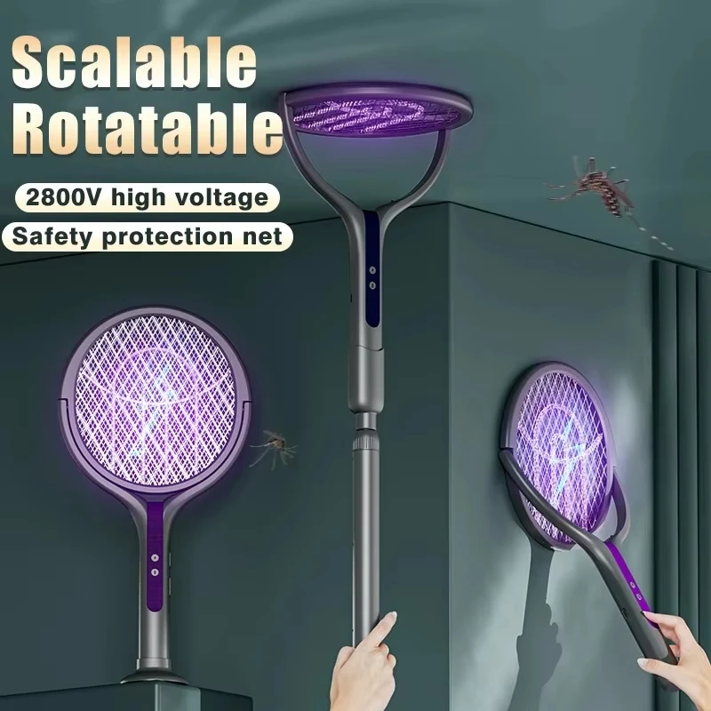 Multi functional 2-in-1 mosquito killer lamp angle retractable mosquito swatter USB rechargeable mosquito swatter bat swatter