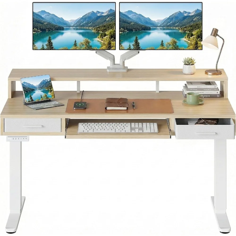 Adjustable Electric Standing Desk with Drawers and Keyboard Tray