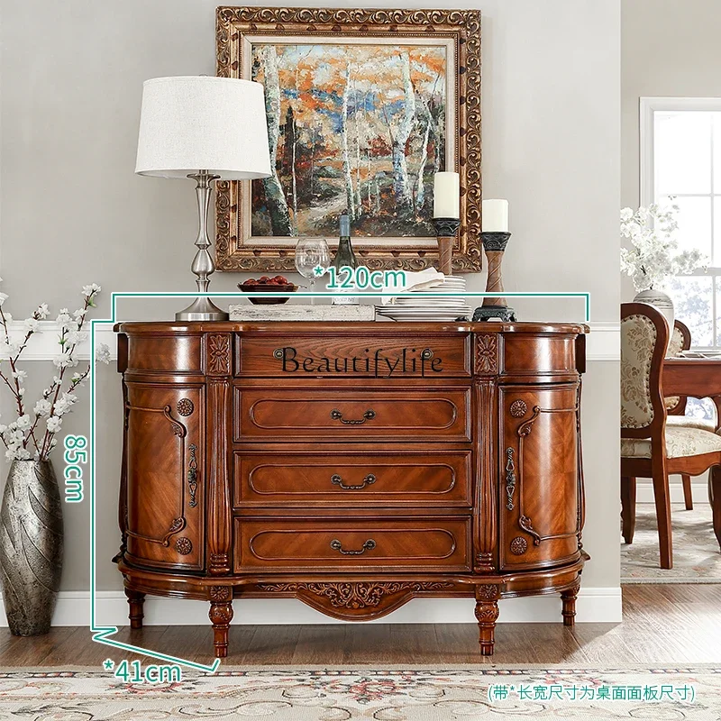 American solid wood dining side cabinet retro simple porch table semi-round storage cabinet