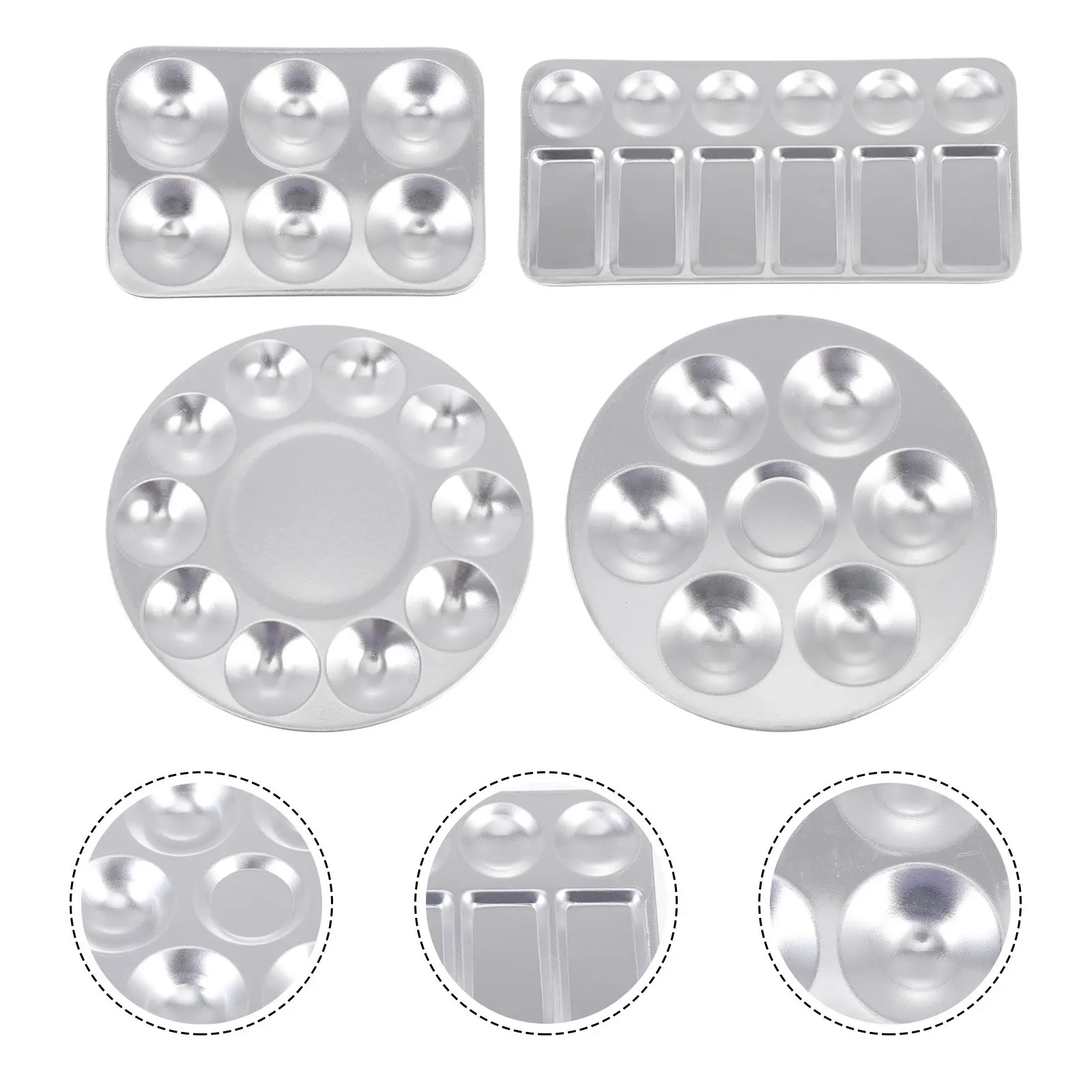 

4Pcs Premium Aluminium Painting Pallet Smooth Surface Color Mixing Tray Space Saving Portable Pigment Tray for Students Artists