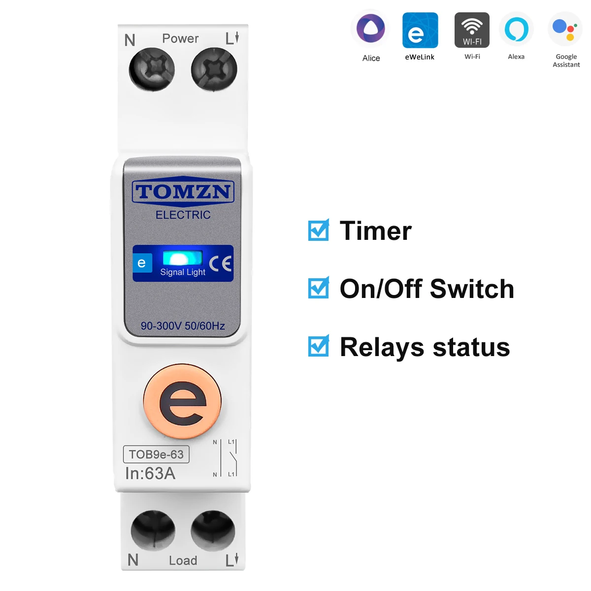 Ewelink TOMZN 1P+N 63A 110V 220V WIFI Smart Switch Energy Meter Kwh Metering Circuit Breaker Timer Relay Smart Home Protection