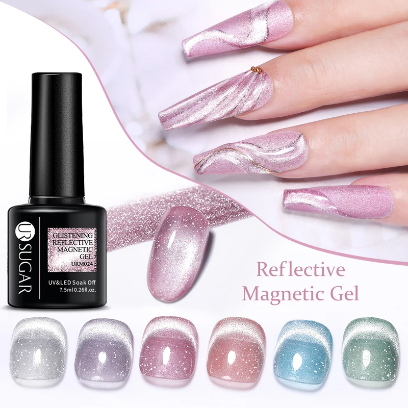 UR SUGAR Cat Magnetic Gel Nail Polish Pink Silver Semi Permanent Reflective Magnetic Gel UV/LED Needed Soak Off Painting Vanrish