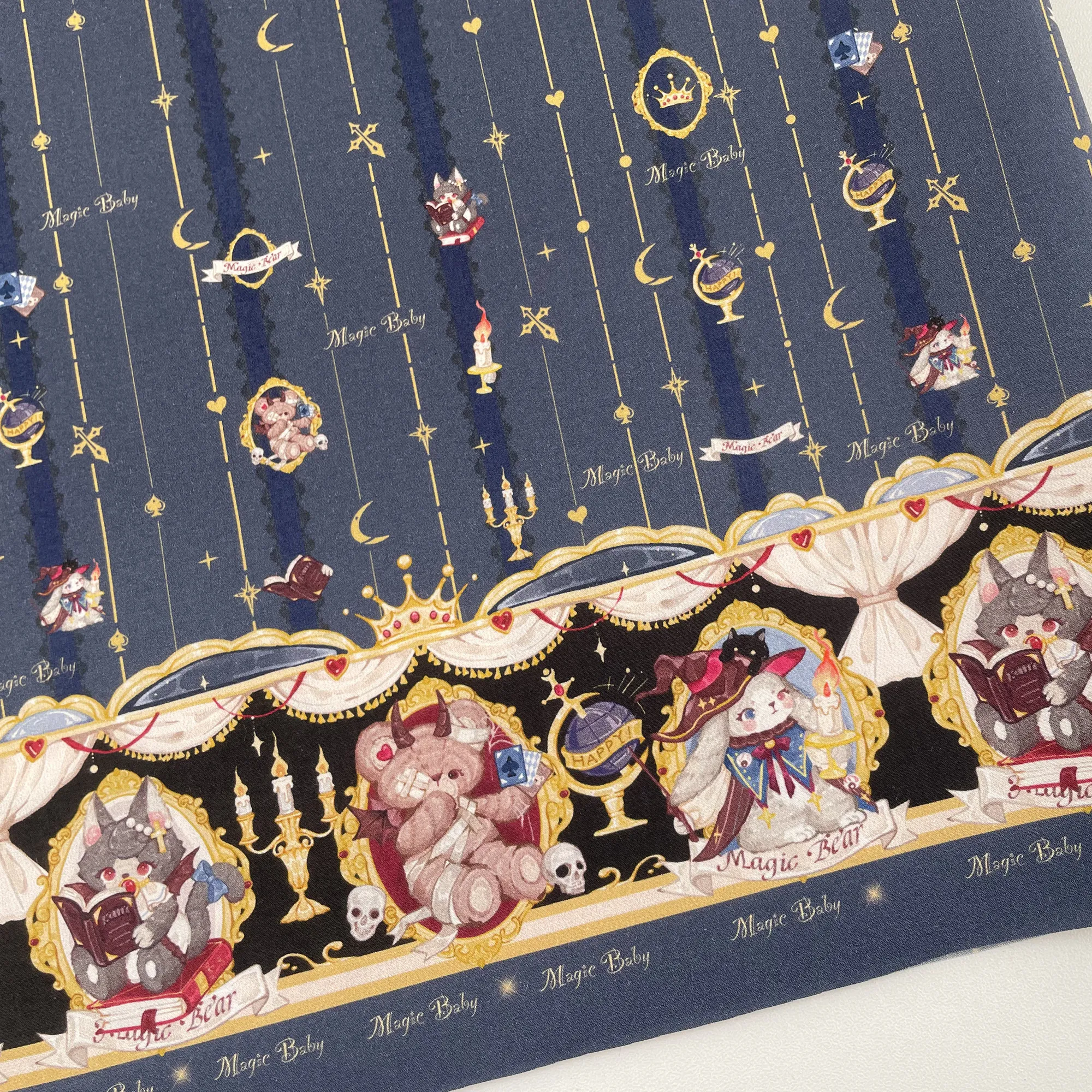 Navy Blue“Magic World” All-Over Print Lolita Fabric for OB11 & BJD Doll Clothing - Positional Pattern Textile