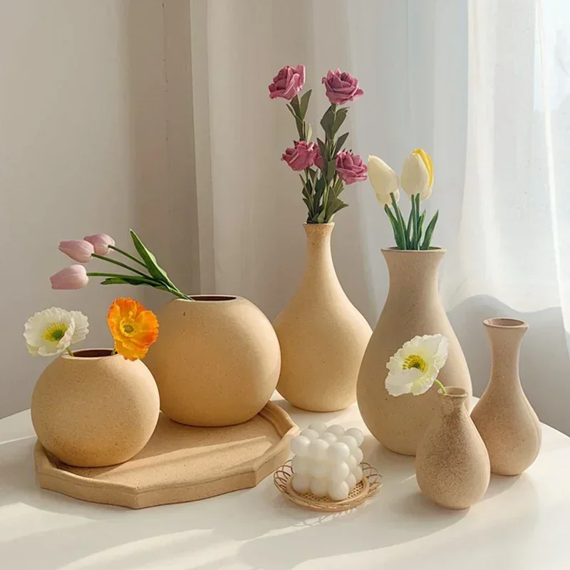 Retro Wooden Flower Vase Simple Vintage Home Decor Art Flowers Plant Pot Nordic Style Decorative Crafts
