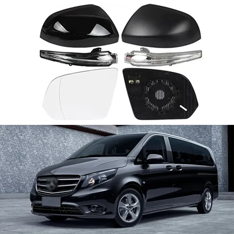 For Mercedes-Benz Vito V-Class V260 2016-2023 Reversing Mirror Case Rearview Mirror Cover with Turn Signal Light