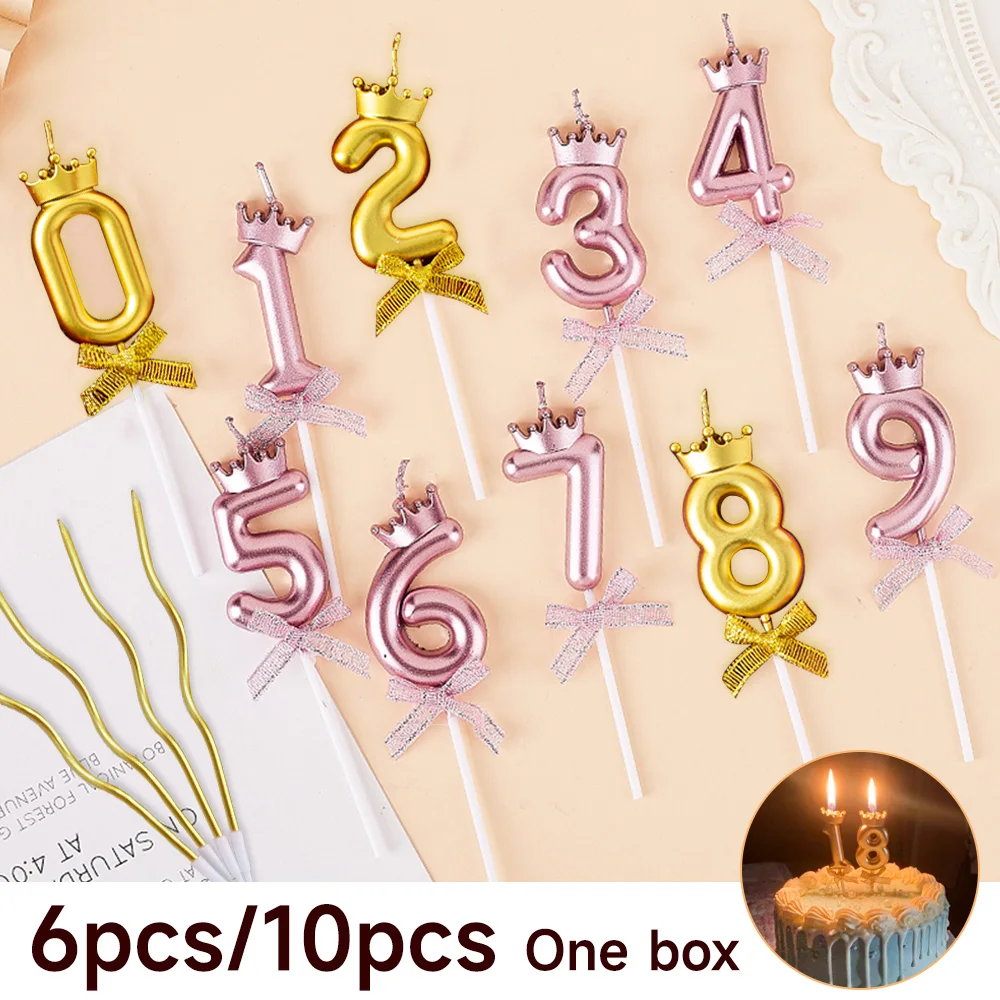 Gold 0-9 Number Crown Candle 0-9 Digital Birthday Cake Topper Decoration Wedding Valentine's Day Party Cakes Dessert Decoration