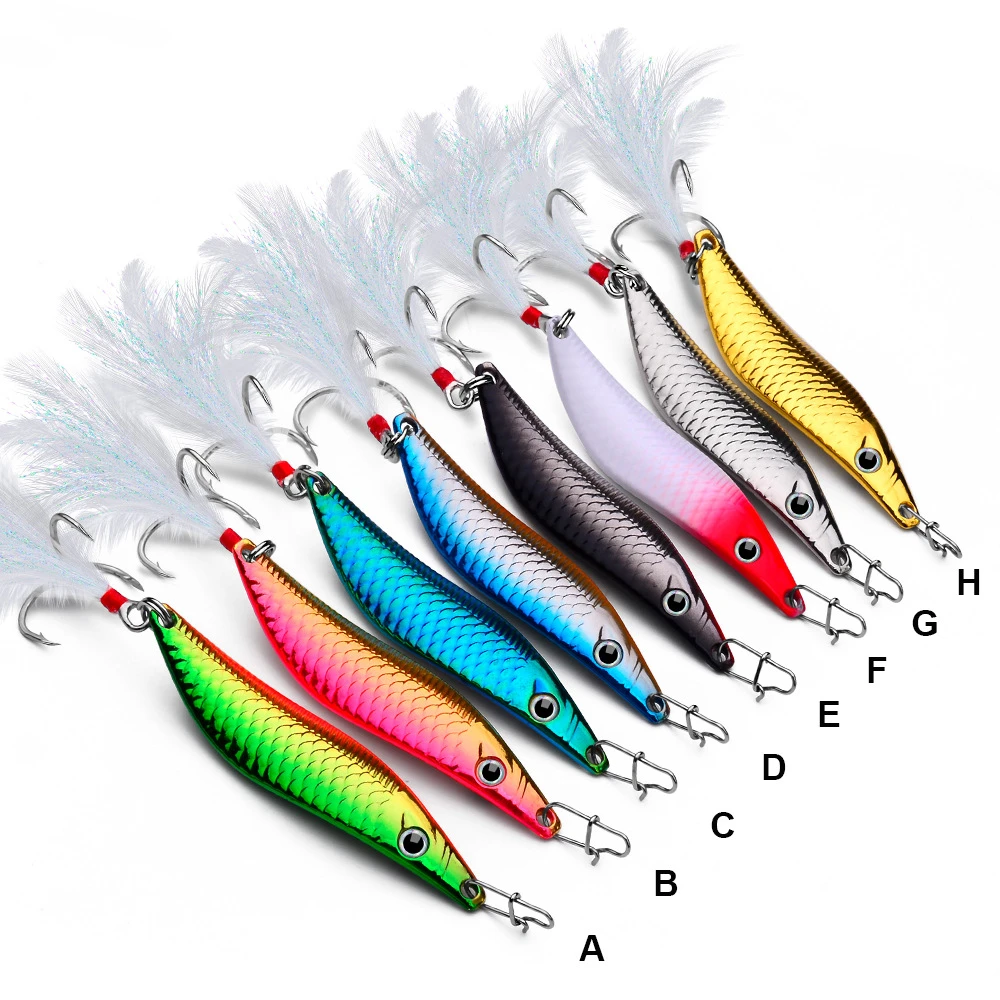 Metal Spoon Lure Spoon 7/10/15/20G Rotator Vib Vibration Glitter Feather Hook Hard Lure Fixture Sea Bass Trout Fishing Tackle