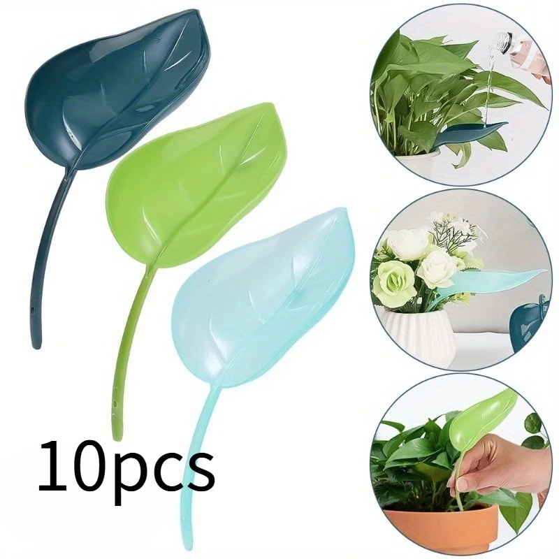 10pcs Leaf-Shaped Watering Device Plastic Diversion Device House Garden Water Houseplant Plant Pot Lazy Automatic Watering Tool