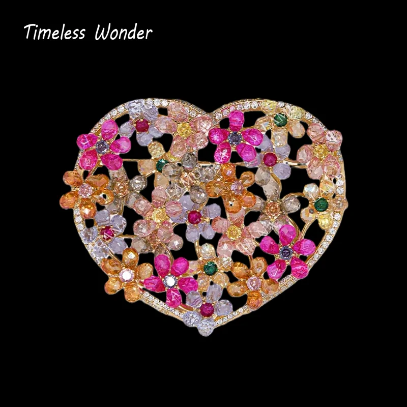 

Вневременная брошь Wonder Crystal с цирконием в форме сердца и цветочным принтом, булавки для женщин, дизайнерские ювелирные изделия, топ, роскошный редкий модный подарок, стильный 7523