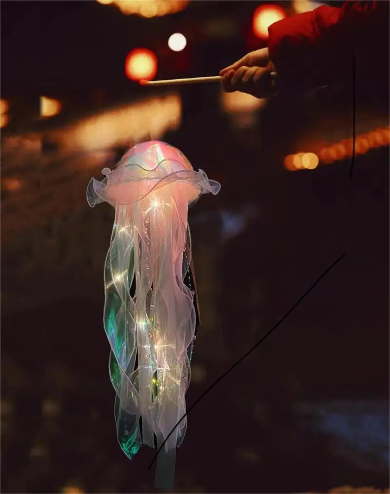 Mermaid Party Pink Blue Jellyfish Lantern with Led Lights Hanging Pendant Under The Sea Theme Girls Birthday Party Decoration