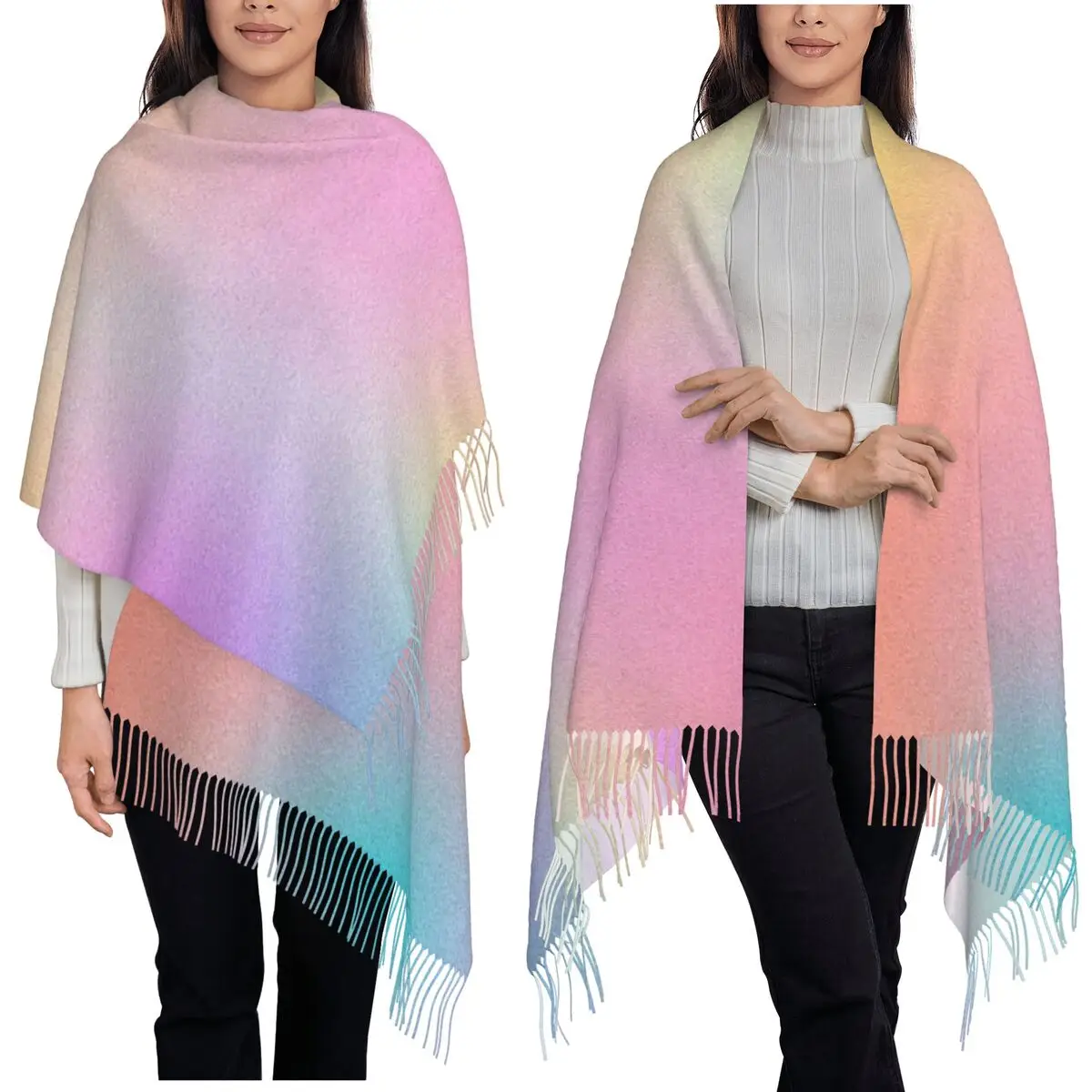 

Шарф градиентного цвета, шарфы с кисточками, женские мягкие теплые шали и накидки, длинная осенне-зимняя шаль