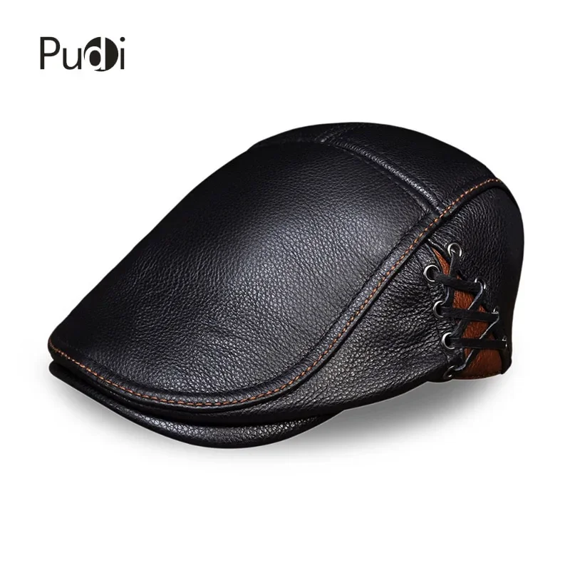 HL111 Spring Men's Real Cow Leather Flap Cap Hat Brand New Style Genuine Leather Baseball Gatsby Ascot Caps Newsboy Beret Hats