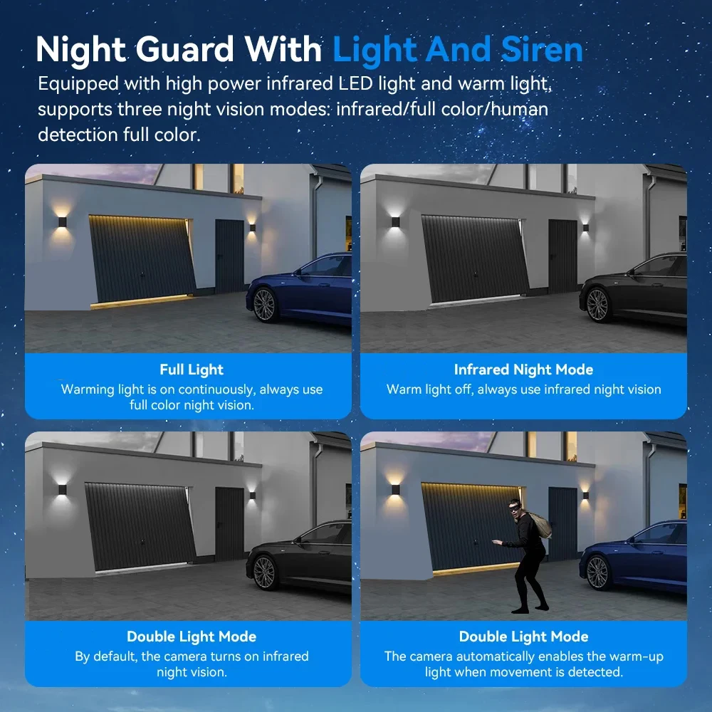 Cámara V380 Pro WIFI 12MP 6K tres lentes Color visión nocturna Monitor de vigilancia detección de movimiento al aire libre grabadora de vídeo de 3 pantallas