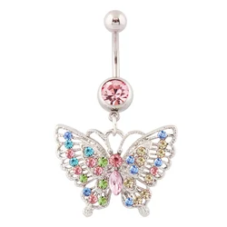 Multi-colored butterfly navel ring lady fashion body piercing jewelry Retail belly bar 14G 316L surgical steel bar Nickel-free