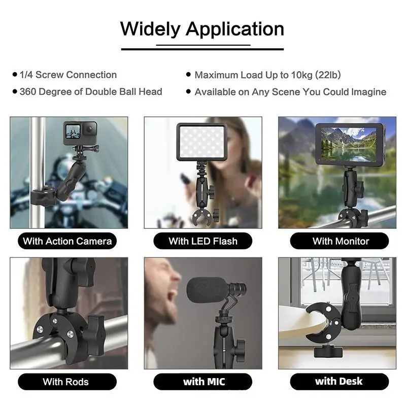 Wytrzymały uchwyt motocyklowy do kamery sportowej, mocowanie na kierownicę, zacisk do motocykla, stojak do GoPro Insta360 X3 X4 X5 Kit — zdjęcie produktu 5