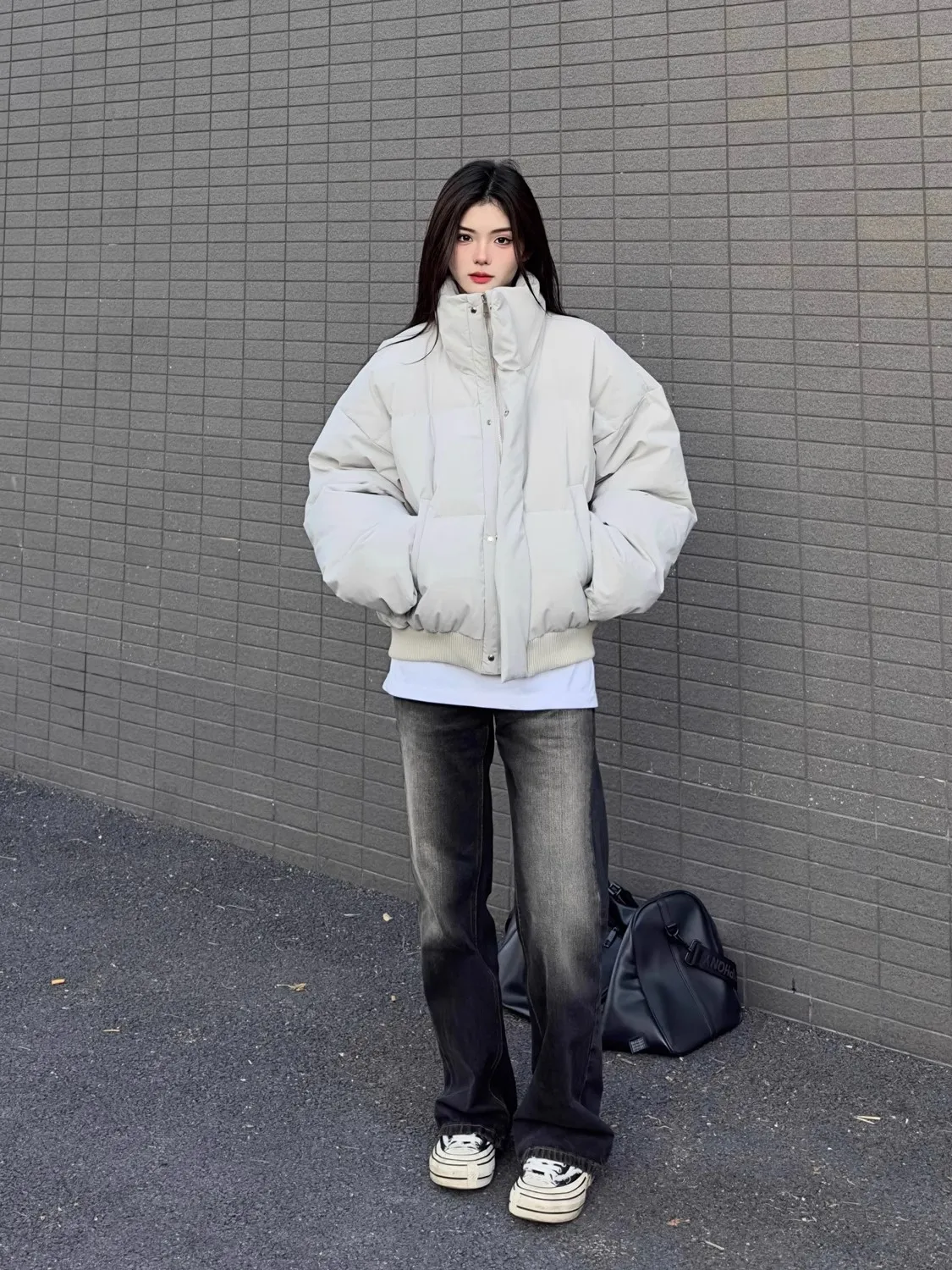 Américain rétro Thiened ort coton Jaet col montant ex hiver décontracté ample Couples manteau femmes Sle Streetwear