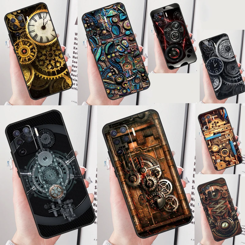 Steampunk Style Gears Levers Engine Case For OPPO A98 A78 A96 A76 A15 A16 A17 A77 A57 A54 S A94 A74 A53 A5 A9 A91 A93 A52 A72