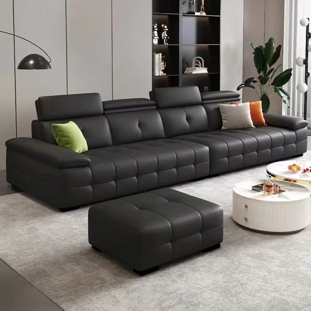 

Minimalist Italian leather high-end sofa, wooden frame, moderately soft and hard sofa filling, a must for the living room