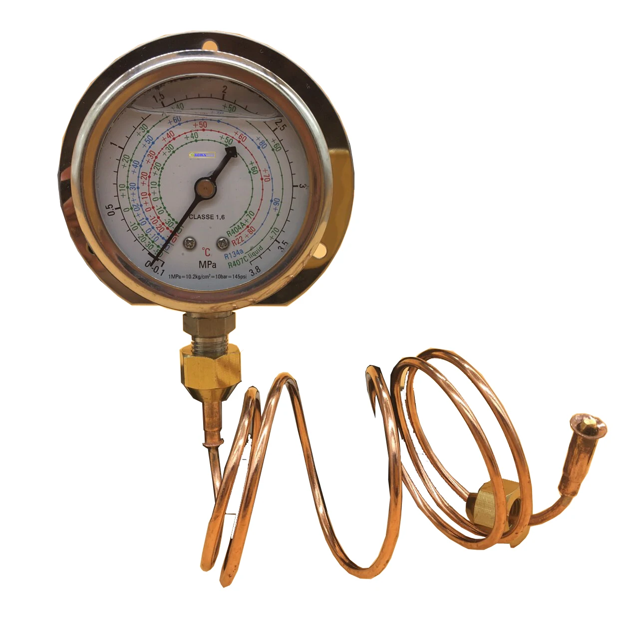 38bar radial coolant Pressure Gauge with 1m copper capillary connection sets provide quick access to the refrigeration plants