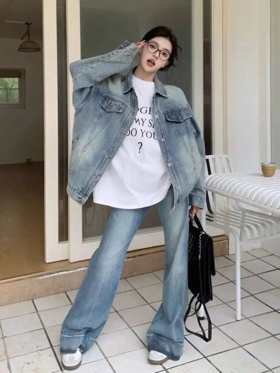 Women Denim Jacket Chic Long Sleeved Denim Coat For Women's Spring 2025 New Fashion Casual Loose Jacket Top Trend