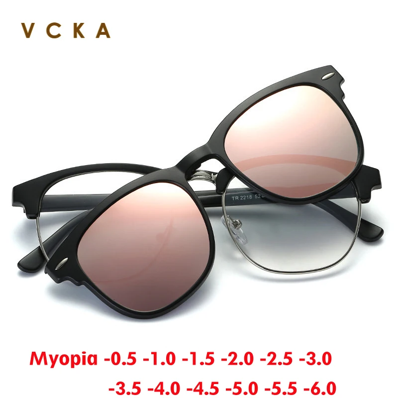 VCKA 6 In 1 Men Women Polarized Optical Myopia Sunglasses Clip Magnet Classic Style Glasses Custom Eyewear Frame -0.5 to-10