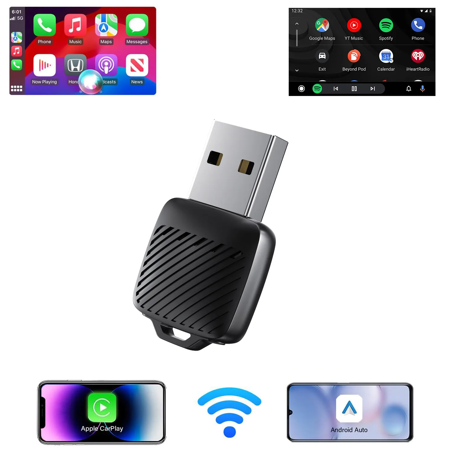 2in1 Car Smart Wireless Carplay Adapter For Apple iPhone Android Auto Wired to Wireless AI Box USB Connect Carplay Android auto