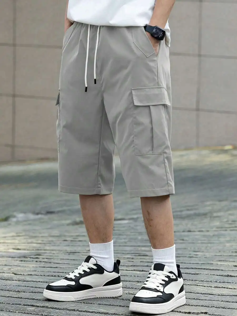 

Mens Regular Fit Drawstring Waist Loose Wide Leg Solid Shorts With Multiple Pockets For Casual Daily Travel Festival Wear