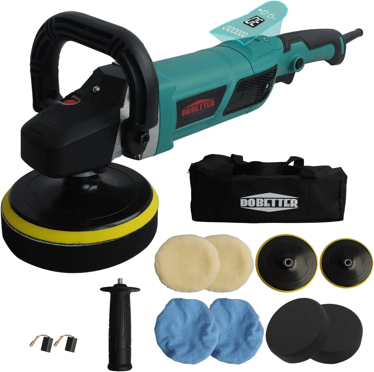 

1500W Car Buffer Polisher with LCD Display, 6-Speed Adjustable for Automotive & Marine Surfaces