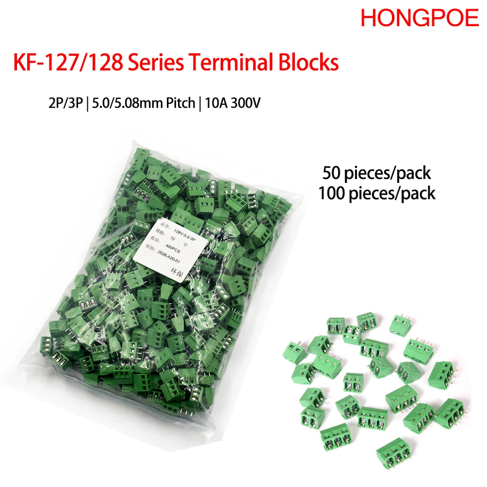 KF-127 / 128 Series 2P / 3P 10A 300V Terminal Blocks, 5.0/5.08mm Pitch, 50/100PCS Pack for PCB Screw Connectors LED Lighting SMP